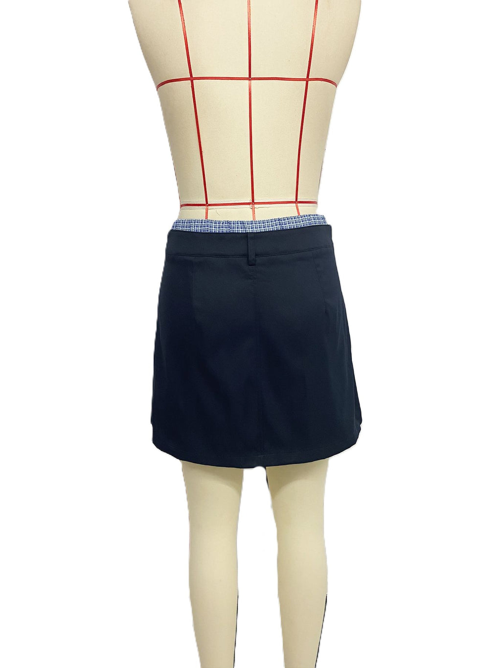 Contrast Waistband Drawstring Mini Skirt - Darkblue - 5