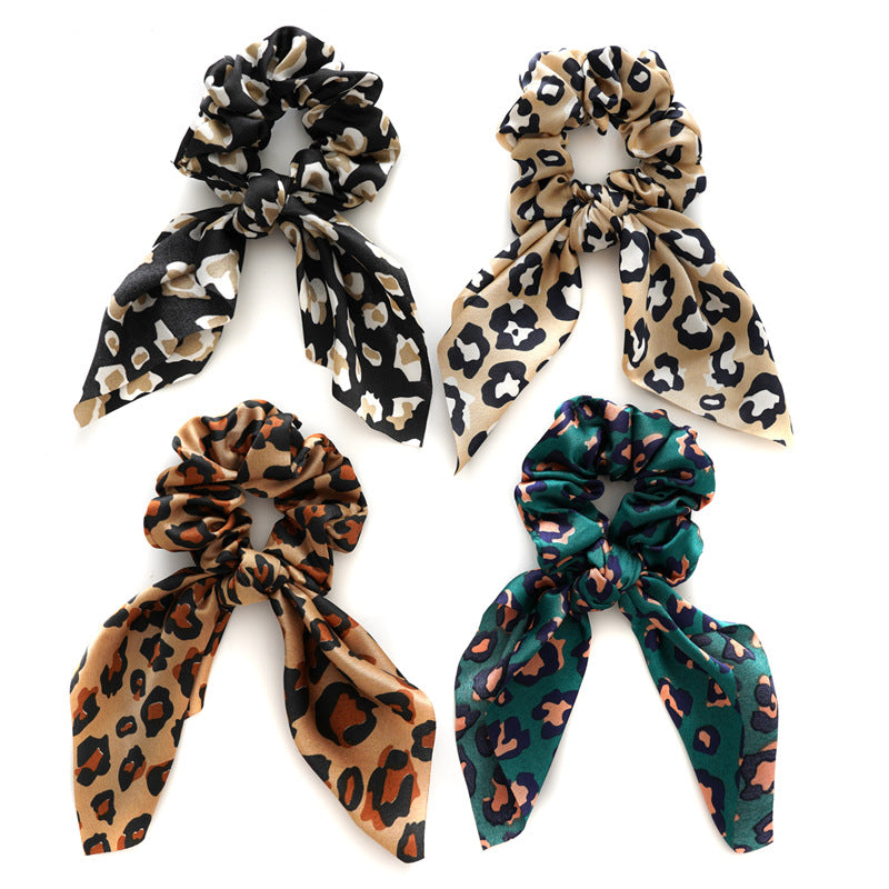 Leopard Print Bow Tail Scrunchie