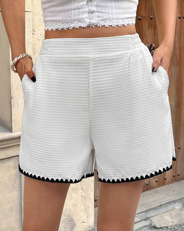 Waffle Texture Pom Trim Shorts