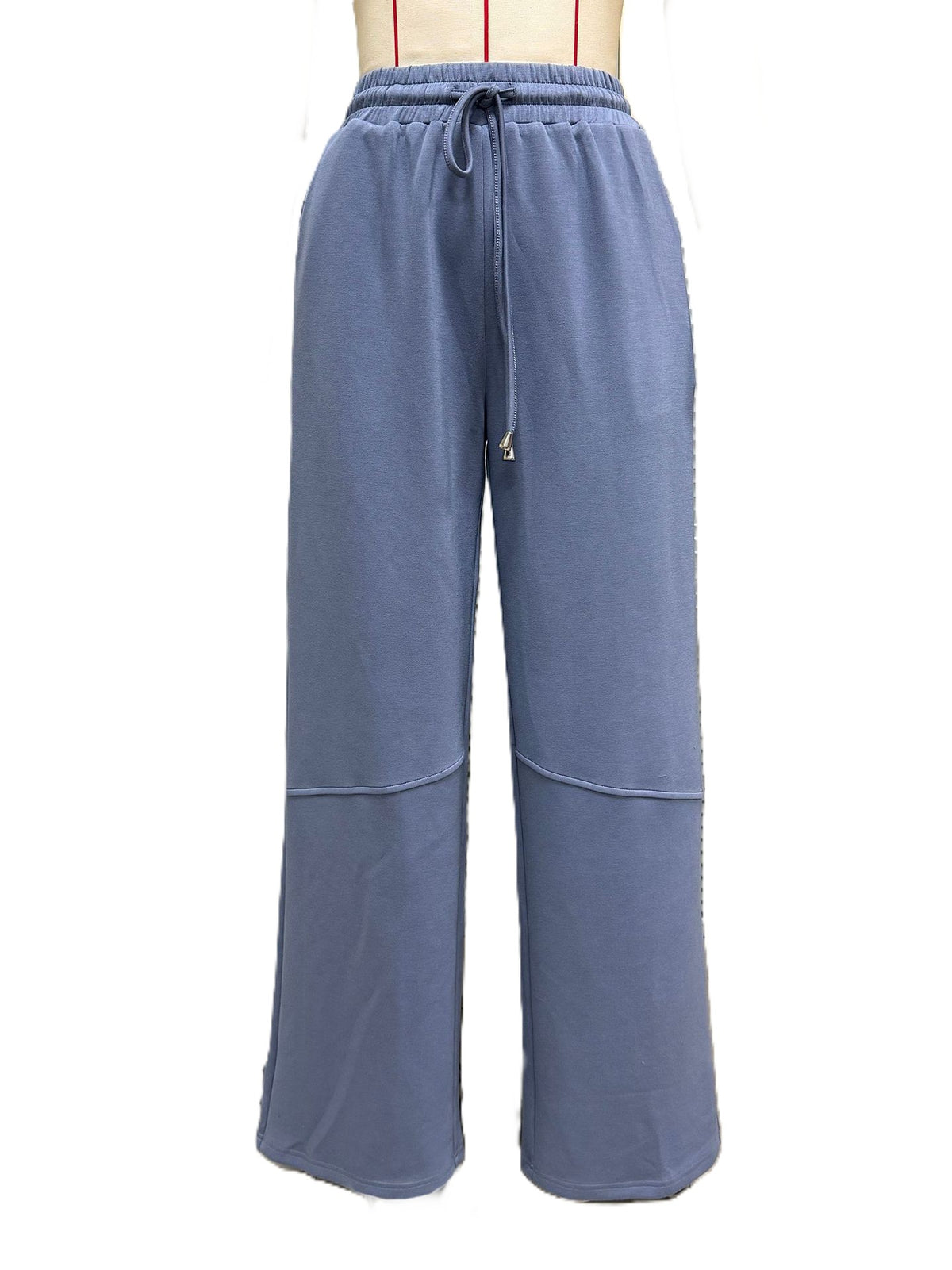 Seamed Wide Leg Drawstring Jogger Pants - Blue