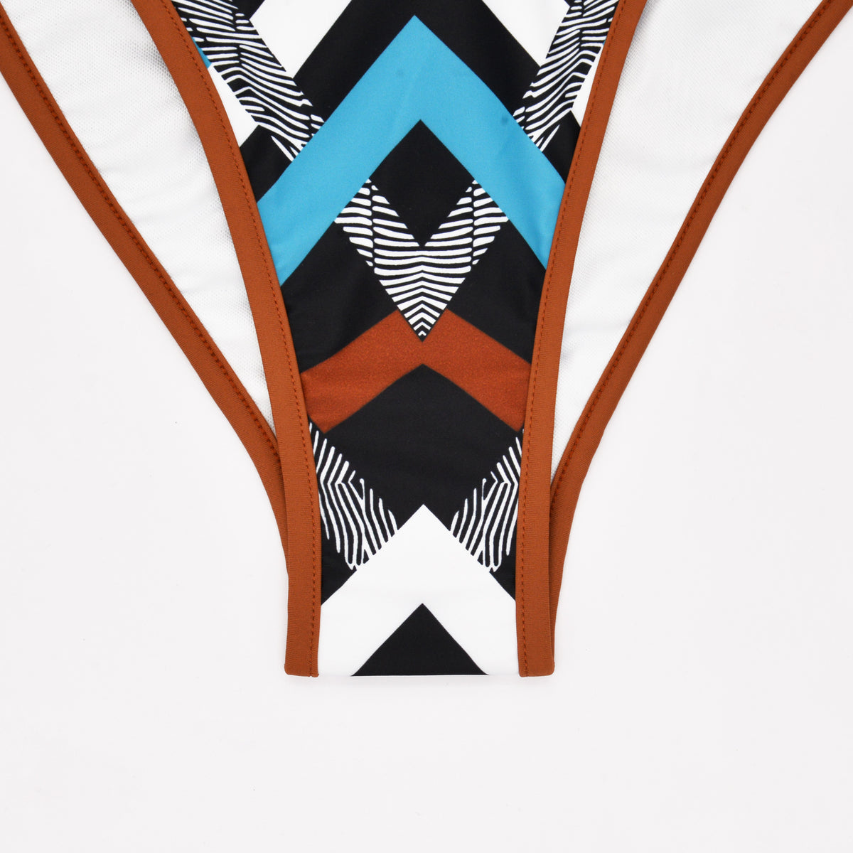 Geometric Print Contrast Trim Triangle Bikini - Blue - 2