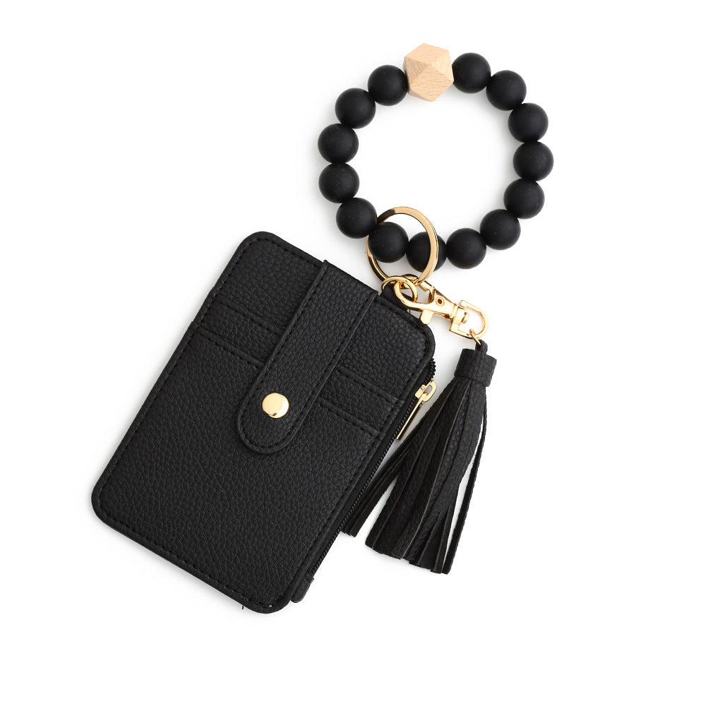 Animal Print Card Holder Wristlet Keychain - Black