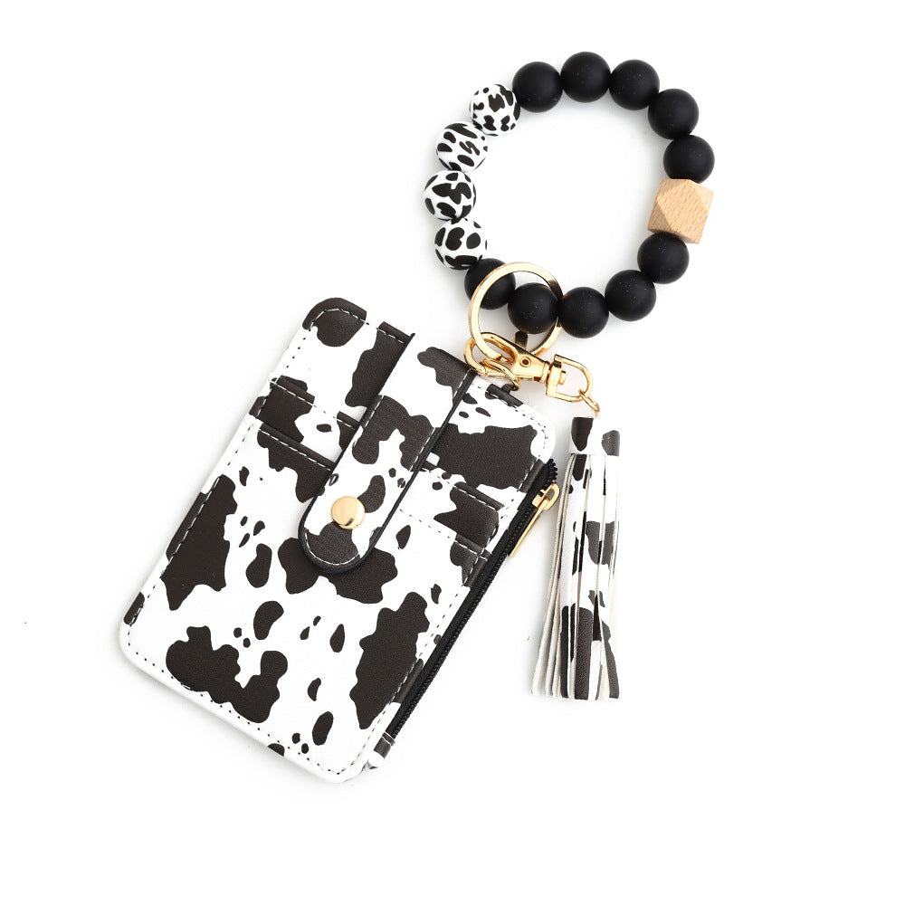 Animal Print Card Holder Wristlet Keychain - Cow