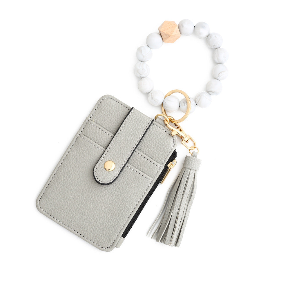 Animal Print Card Holder Wristlet Keychain - Grey