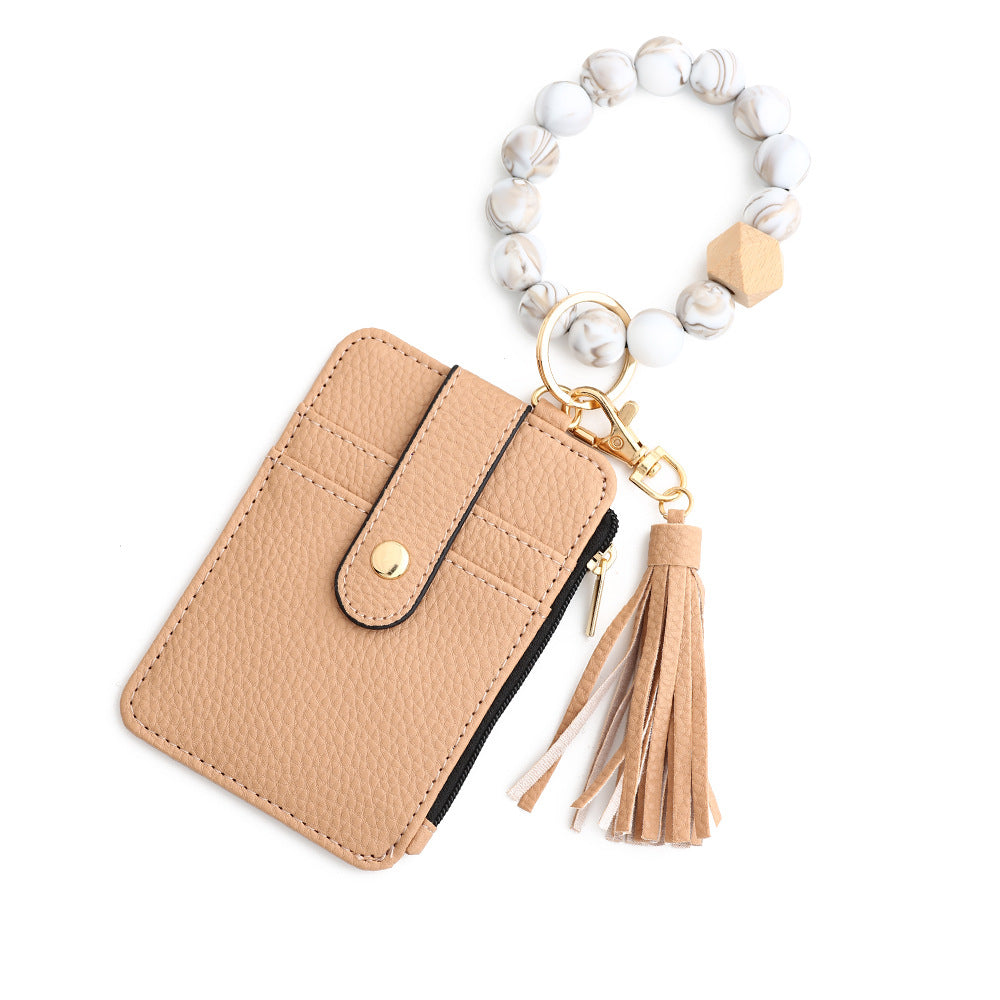 Animal Print Card Holder Wristlet Keychain - Khaki