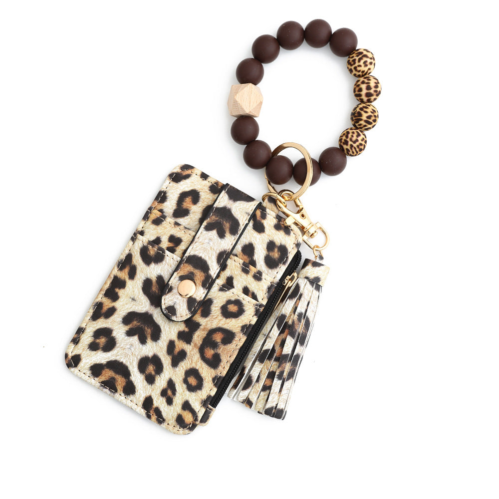 Animal Print Card Holder Wristlet Keychain - Leopard