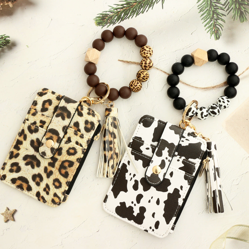 Animal Print Card Holder Wristlet Keychain - Leopard - 1