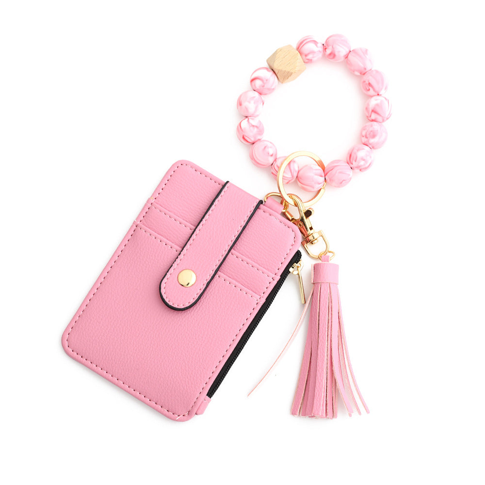 Animal Print Card Holder Wristlet Keychain - Pink