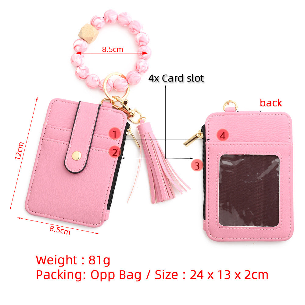 Animal Print Card Holder Wristlet Keychain - Pink - 1