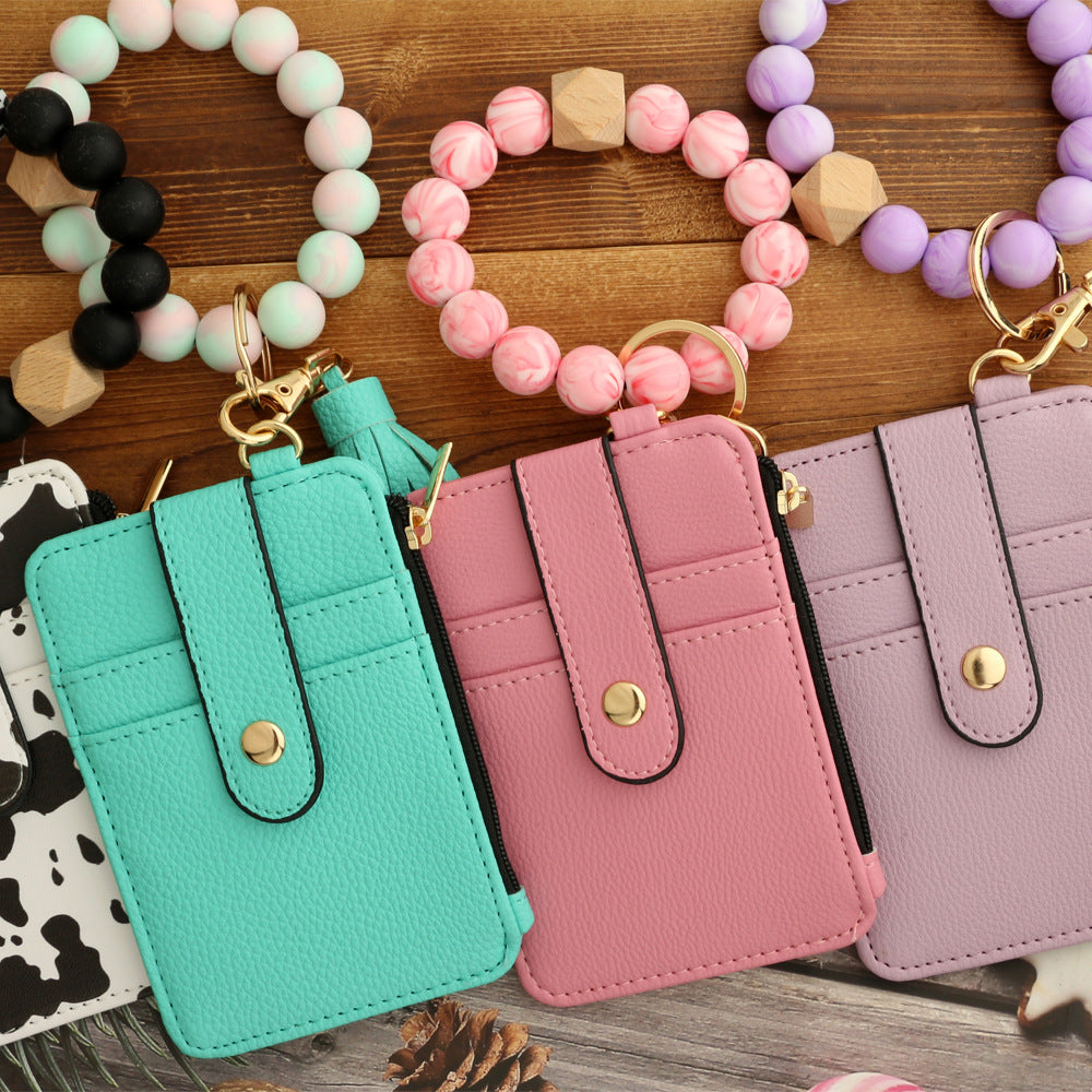 Animal Print Card Holder Wristlet Keychain - Pink - 2