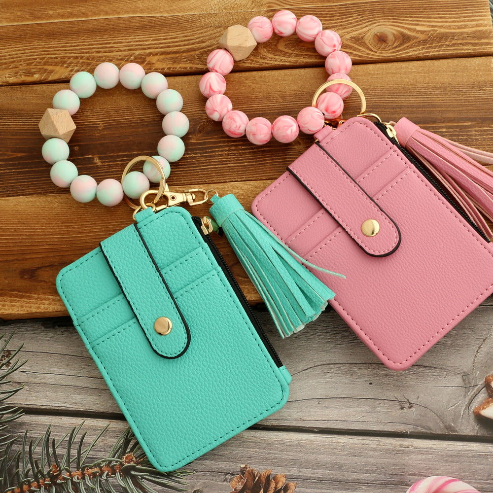 Animal Print Card Holder Wristlet Keychain - Pink - 3