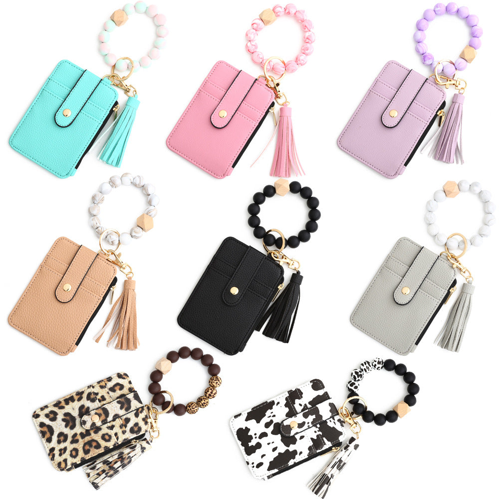 Animal Print Card Holder Wristlet Keychain - Pink - 5
