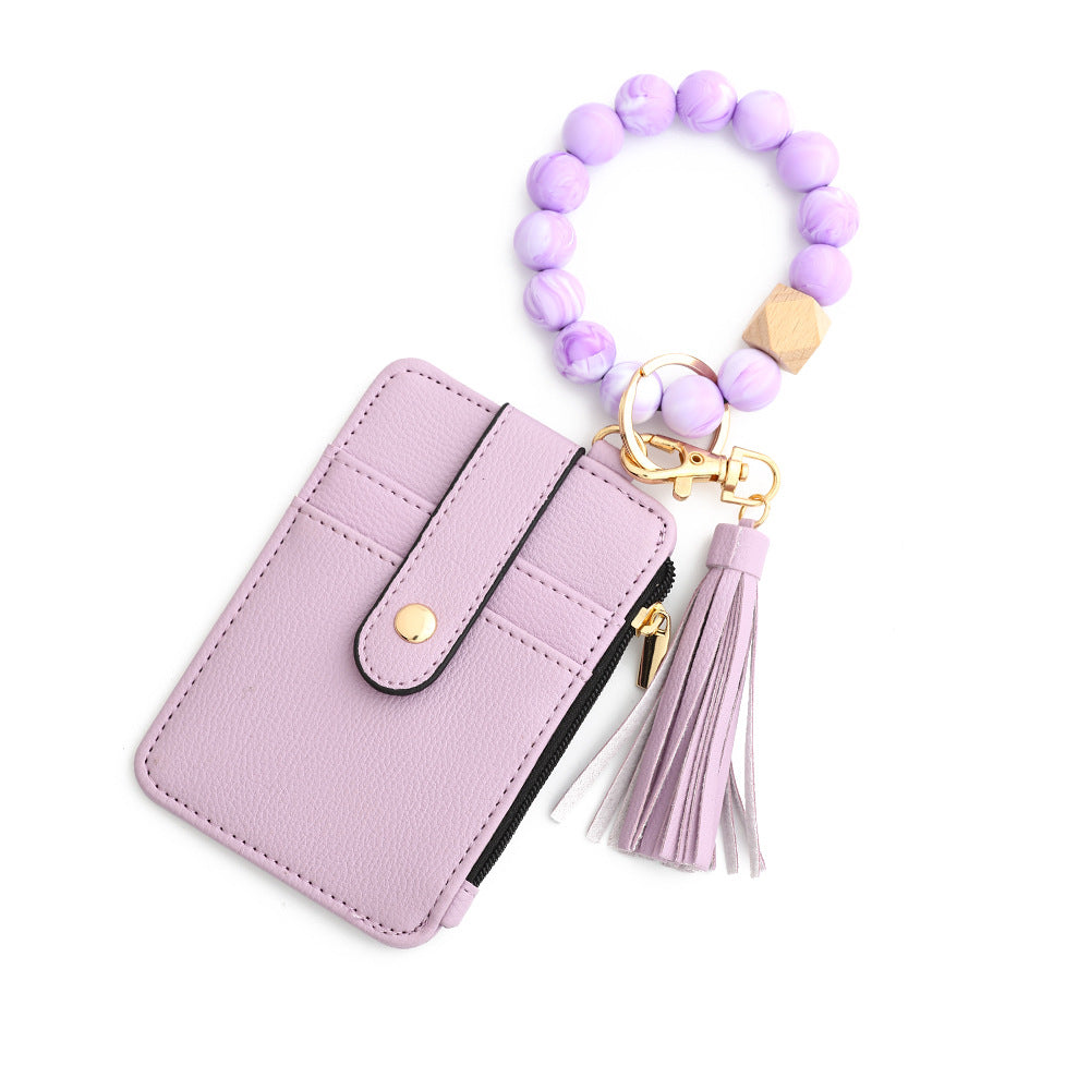 Animal Print Card Holder Wristlet Keychain - Purple