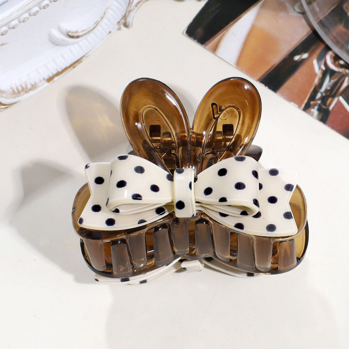 Translucent Acetate Bunny Ear Bow Hair Claw Clip - C1