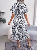 Belted Animal Print Midi Shirt Dress - White
