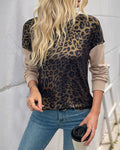 Leopard Print Contrast Sleeve Sweatshirt - Khaki