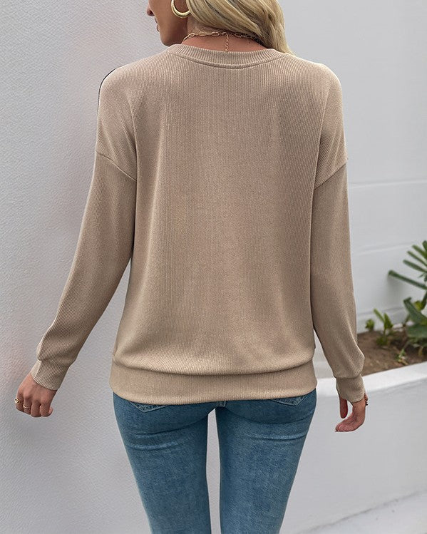 Leopard Print Contrast Sleeve Sweatshirt - Khaki - 3