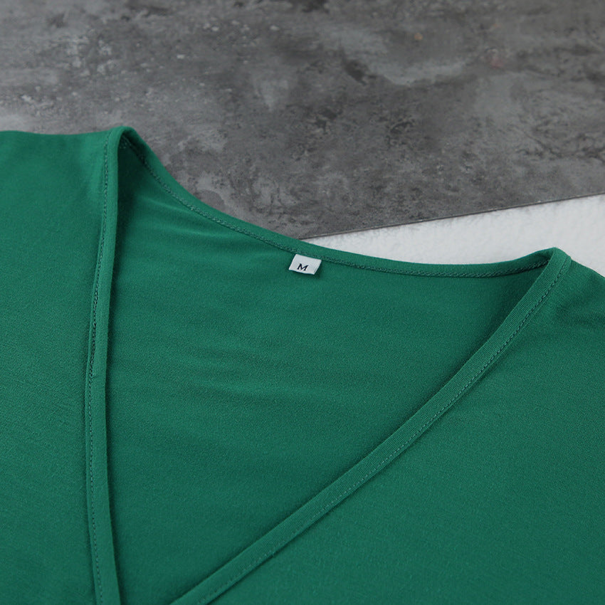 Wrap Front Crop Top and Shorts Pajama Set - Green - 3