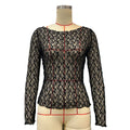 Sheer Lace Boat Neck Long Sleeve Top - Black