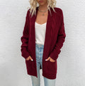 Cable Twist Open Front Longline Cardigan - WineRed