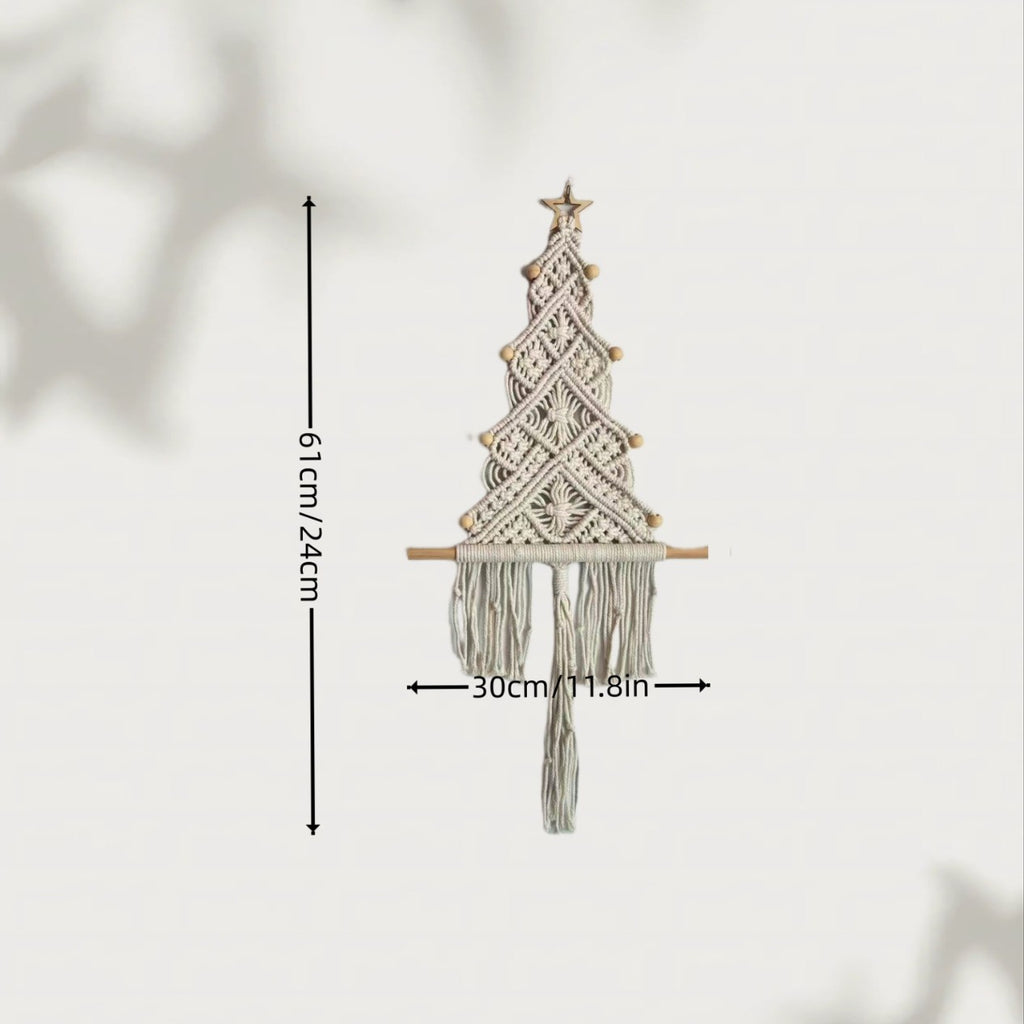 Macrame Christmas Tree Wall Hanging with Tassels - OffWhite