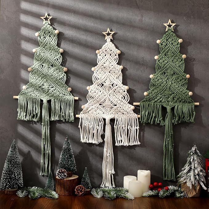 Macrame Christmas Tree Wall Hanging with Tassels - view 2