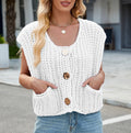 Cap Sleeve Chunky Knit Button Vest - White