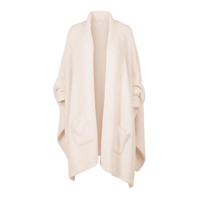 Fuzzy Knit Open Front Pocket Oversized Wrap Cardigan - LightPink