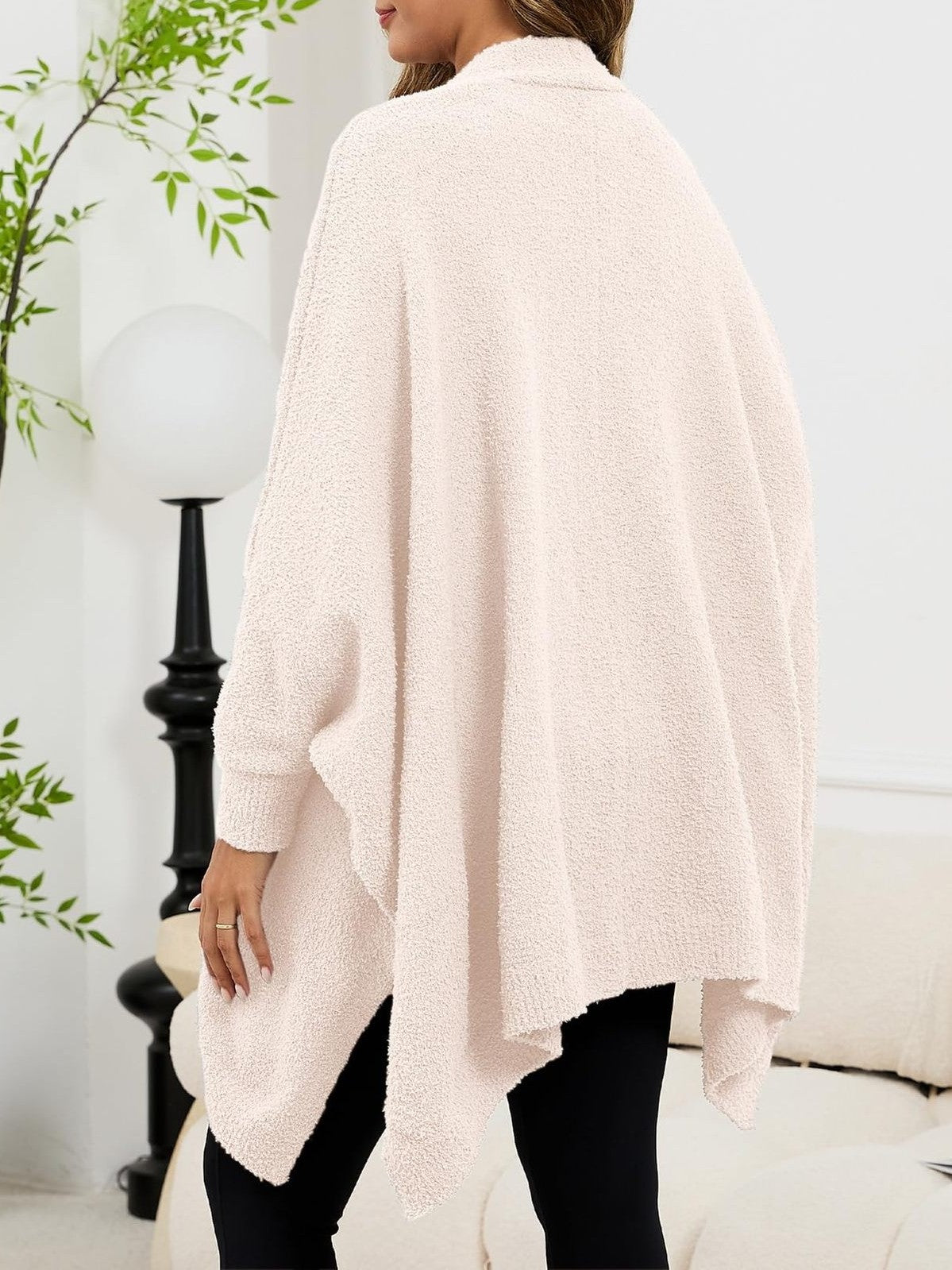 Fuzzy Knit Open Front Pocket Oversized Wrap Cardigan - LightPink - 1