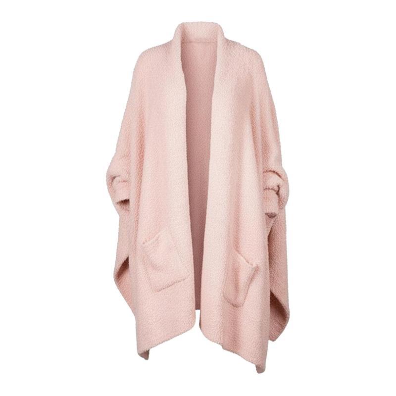 Fuzzy Knit Open Front Pocket Oversized Wrap Cardigan - Pink - 1