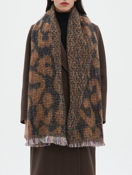Abstract Animal Jacquard Fringed Winter Scarf - NO-6