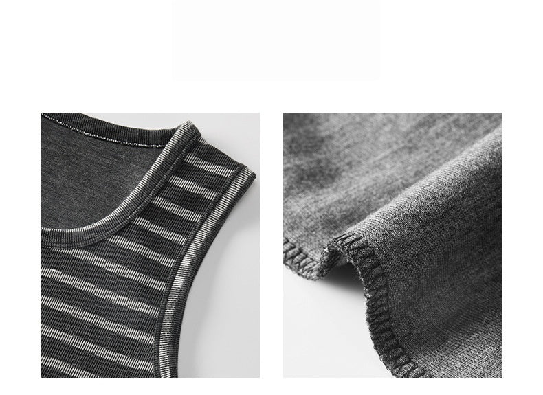Wide Scoop Neck Striped Ribbed Tank - Grey - 6
