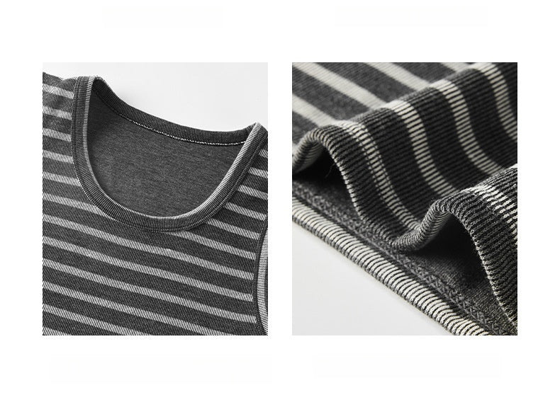 Wide Scoop Neck Striped Ribbed Tank - Grey - 7