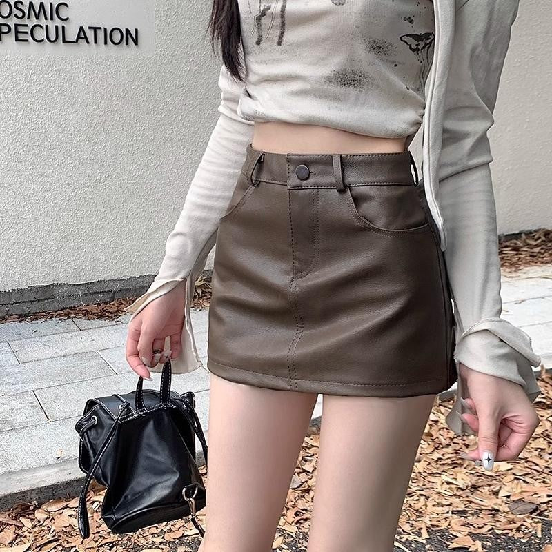 Faux Leather High Waist Five Pocket Mini Skort