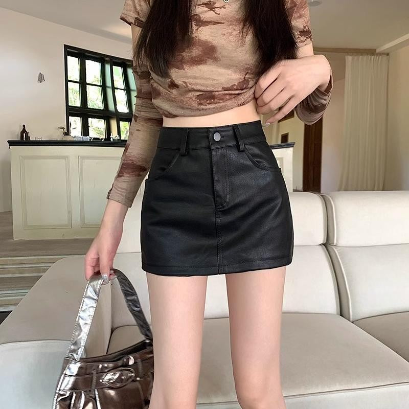 Faux Leather High Waist Five Pocket Mini Skort