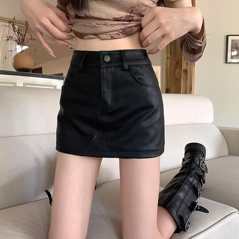 Faux Leather High Waist Five Pocket Mini Skort