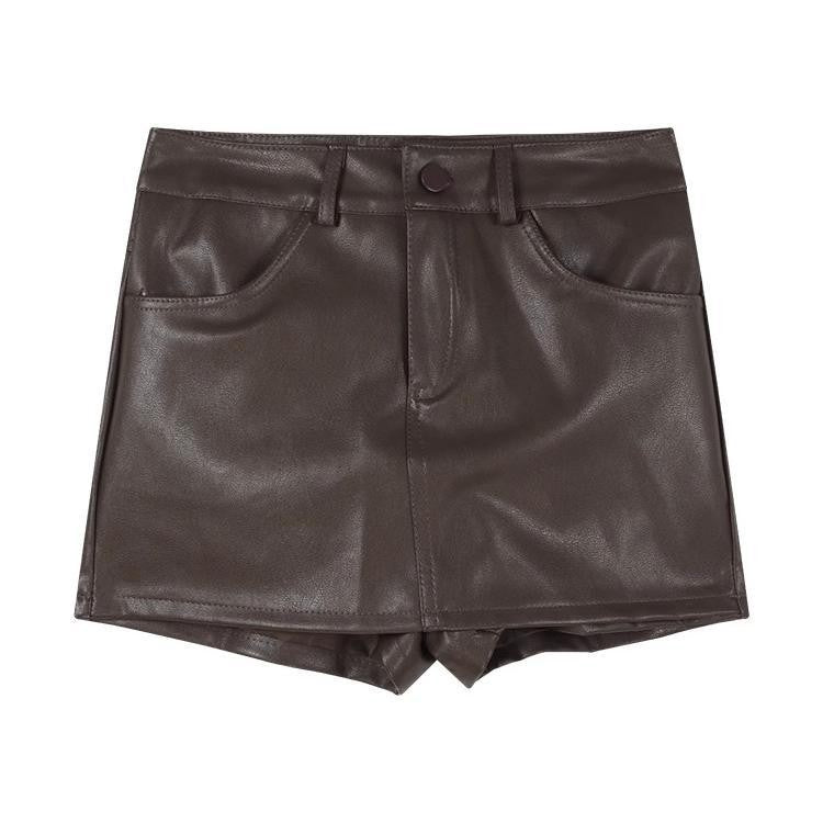 Faux Leather High Waist Five Pocket Mini Skort
