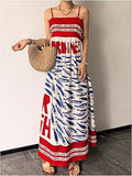 Sardine Print Slip Maxi Dress - Red