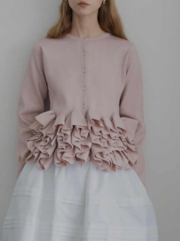 Petal Frill Hem Long Sleeve Knit Top - view 1