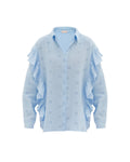 Eyelet Ruffle Shirt And Shorts Lounge Set - Blue