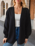 Balloon Sleeve Open Front V Neck Cardigan - Black