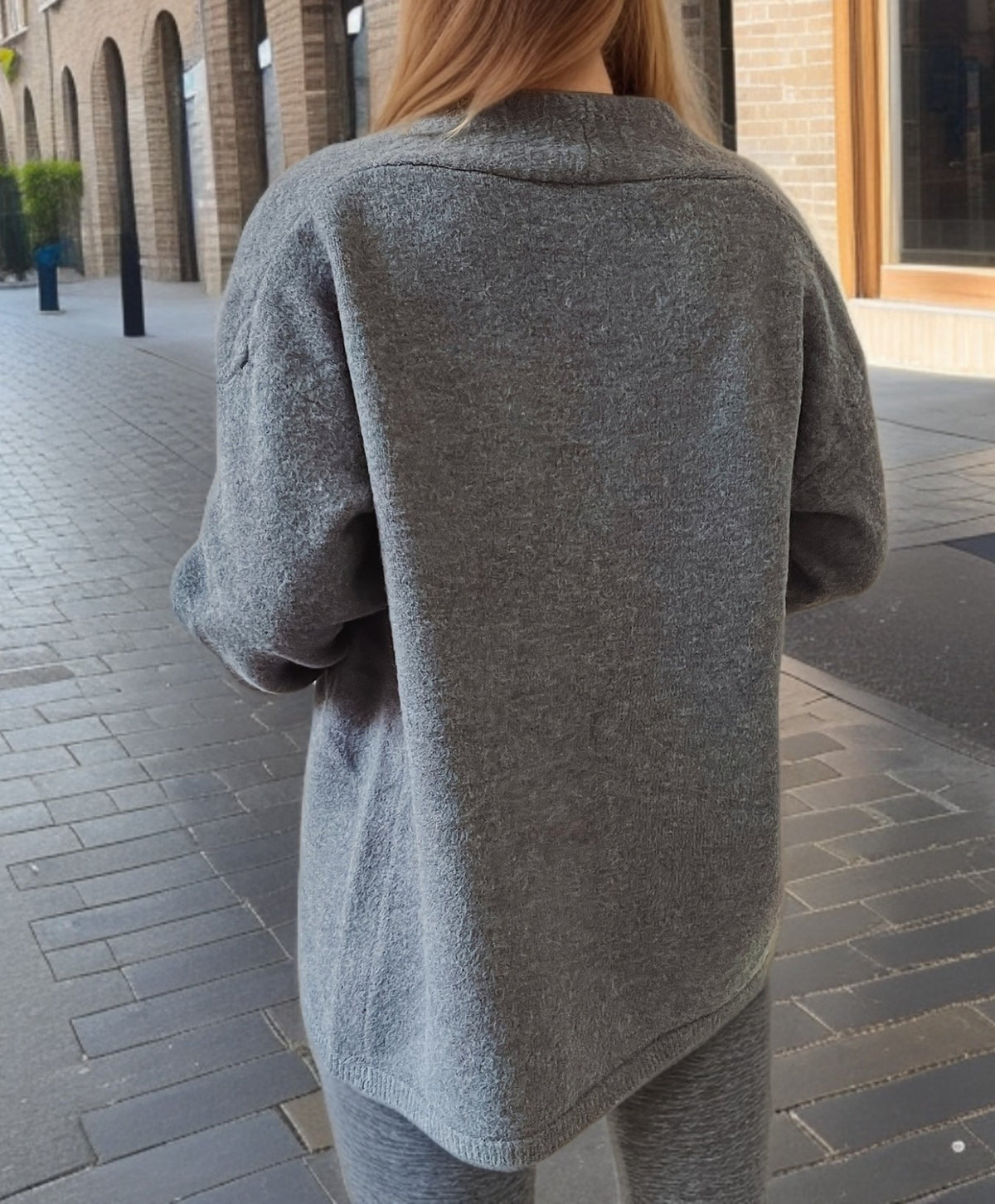 Balloon Sleeve Open Front V Neck Cardigan - Grey - 2