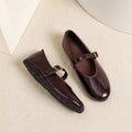 Round Toe Buckle Strap Mary Jane Flats - Burgundy