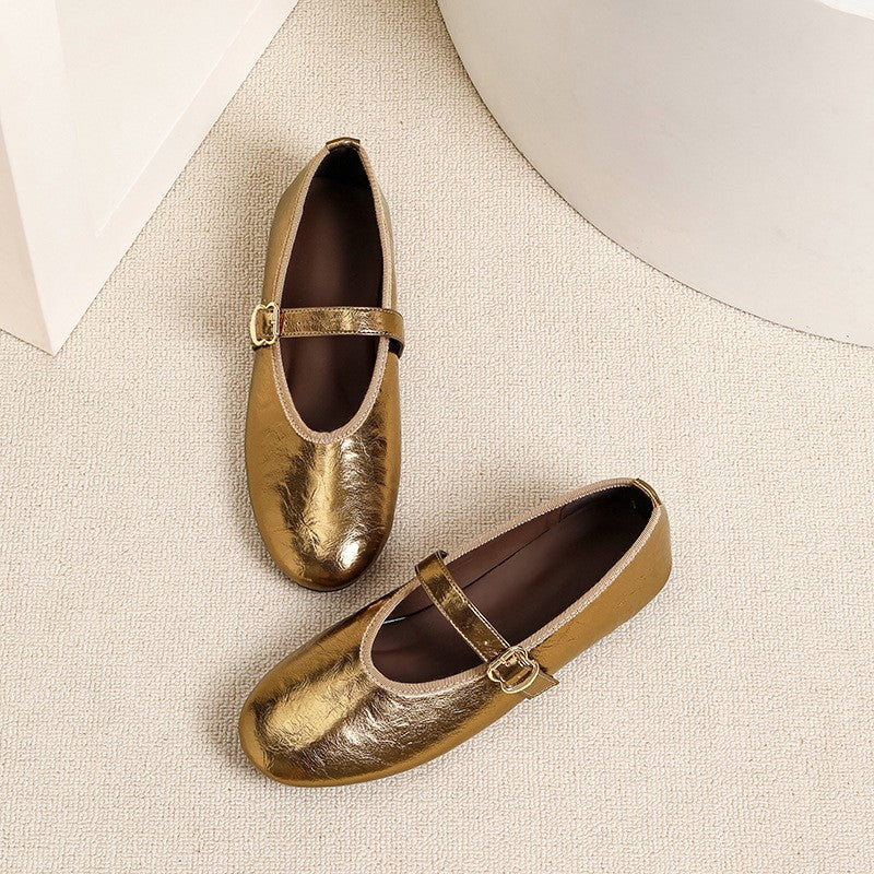Round Toe Buckle Strap Mary Jane Flats