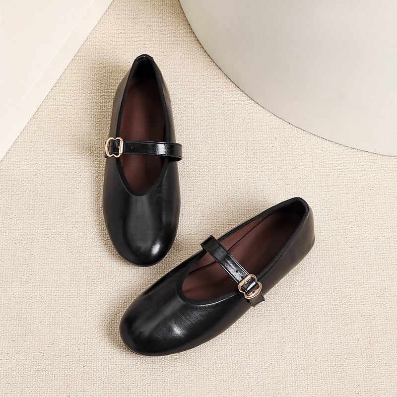 Round Toe Buckle Strap Mary Jane Flats