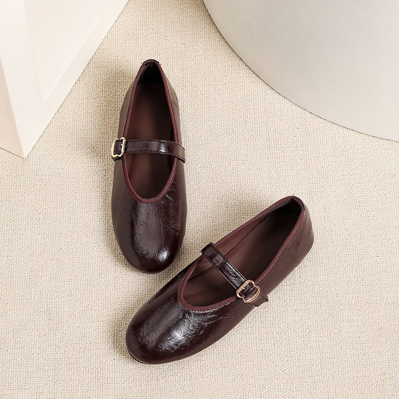 Round Toe Buckle Strap Mary Jane Flats