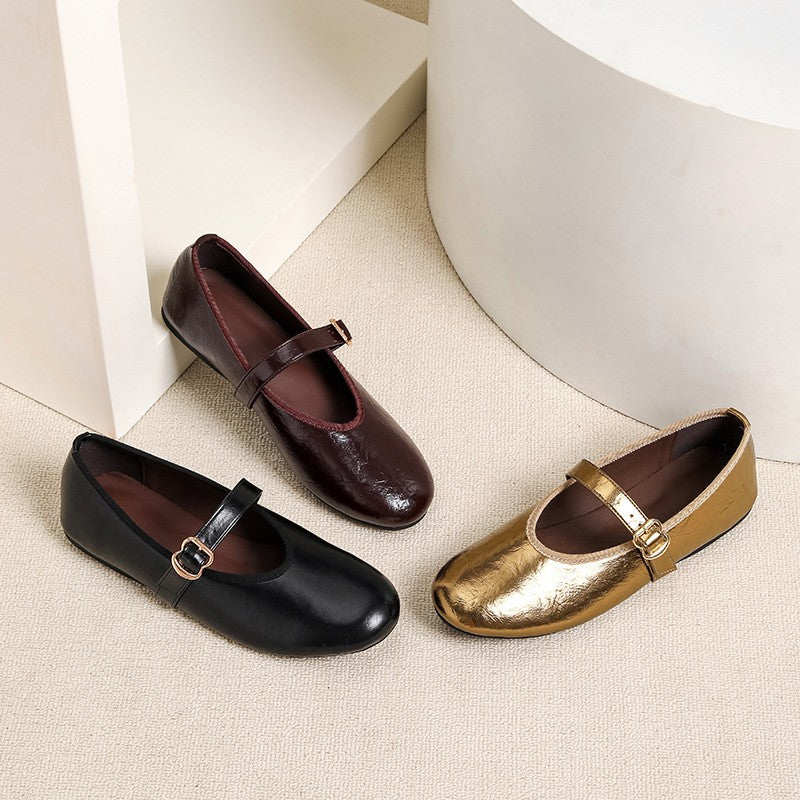 Round Toe Buckle Strap Mary Jane Flats