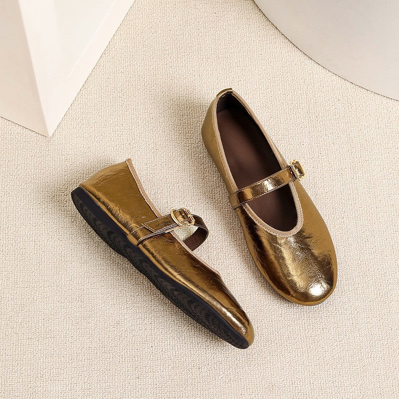Round Toe Buckle Strap Mary Jane Flats