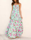 Floral Print Tiered Maxi Slip Dress - Blue