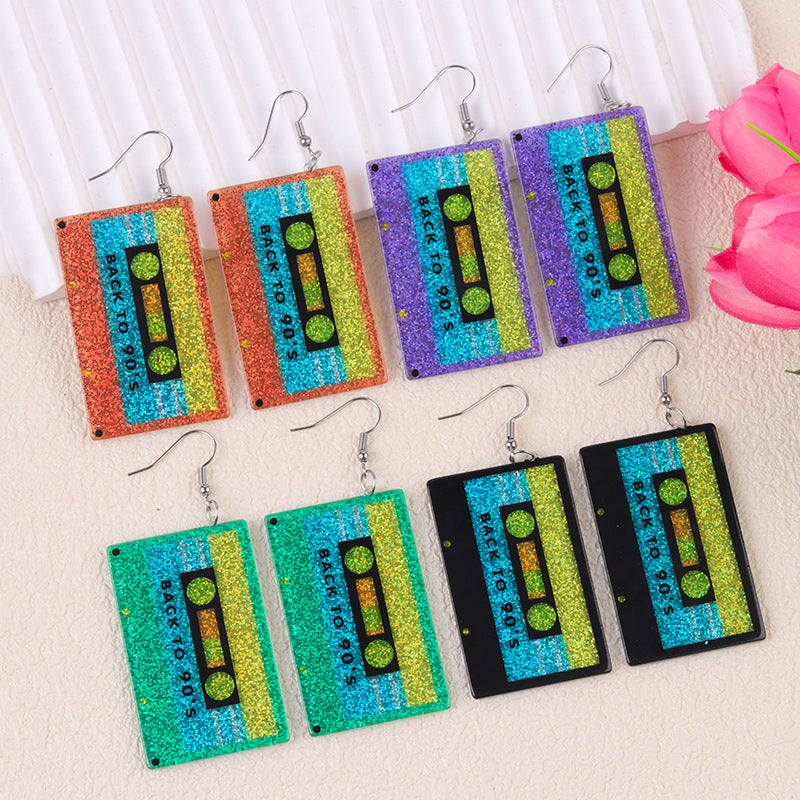 Glitter Cassette Tape Retro Dangle Earrings